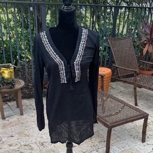 Athleta Black Swim Coverup with Silver Accents